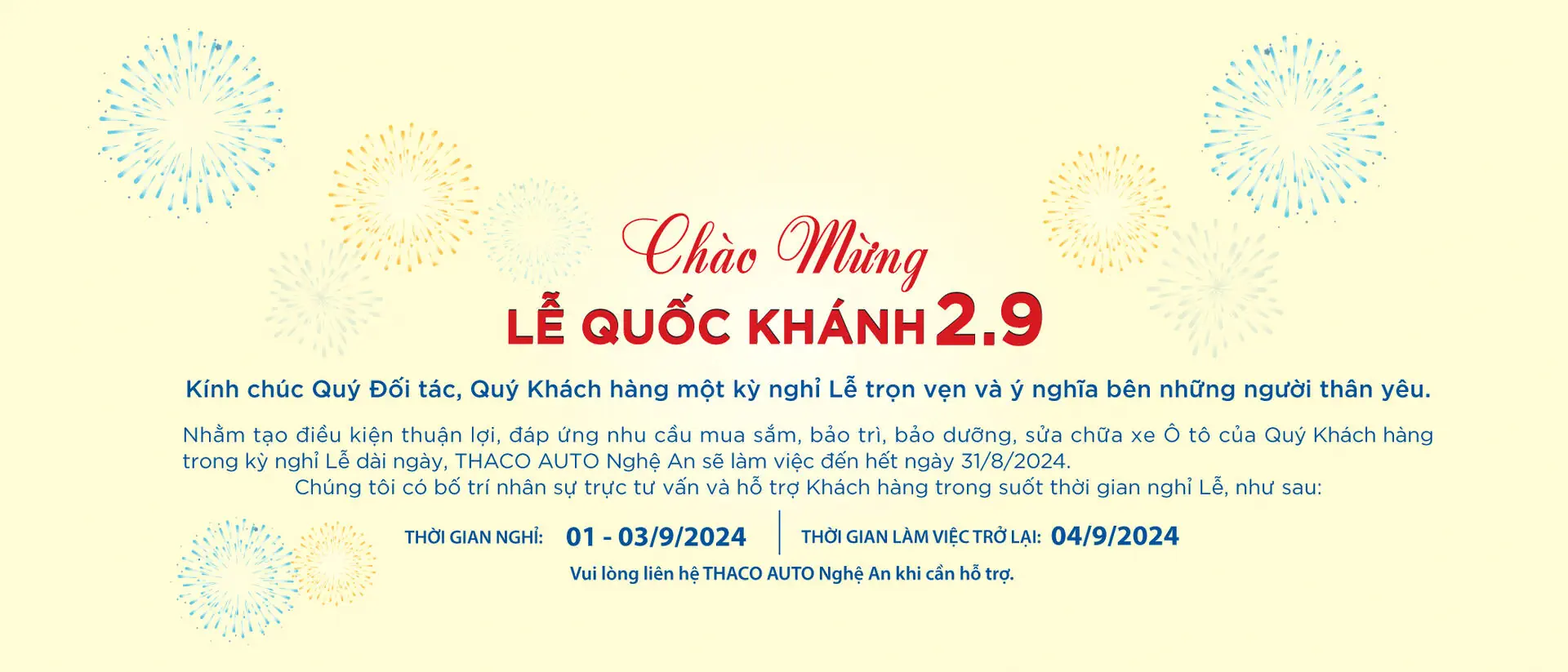 LỊCH NGHỈ LỄ QUỐC KHÁNH 2.9