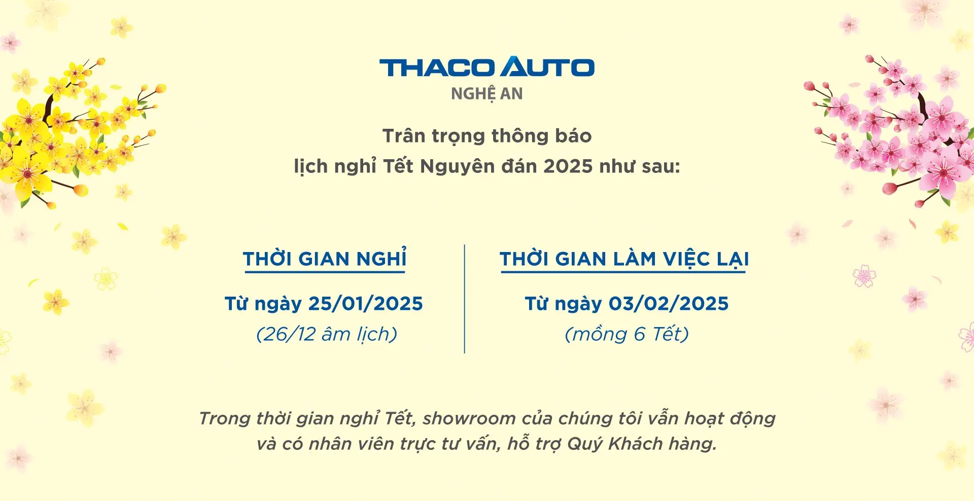 LỊCH NGHỈ TẾT NGUYÊN ĐÁN 2025