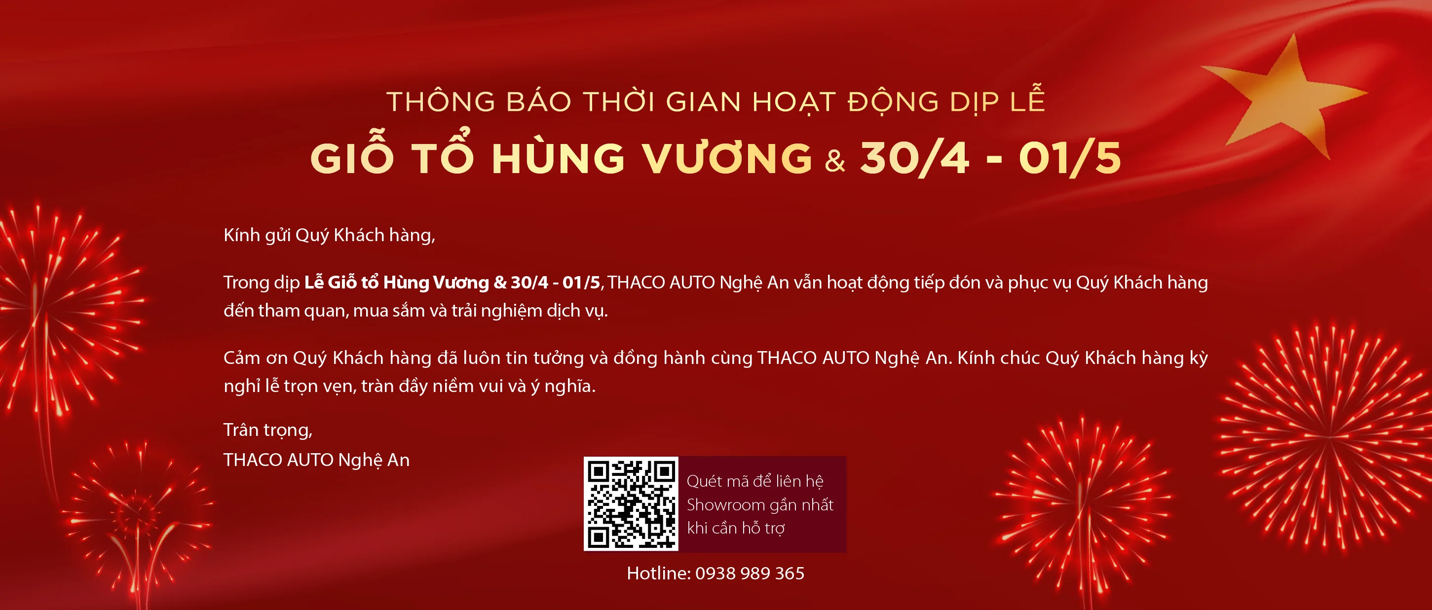 THÔNG BÁO THỜI GIAN HOẠT ĐỘNG DỊP LỄ GIỖ TỔ HÙNG VƯƠNG & 30/4 - 01/5