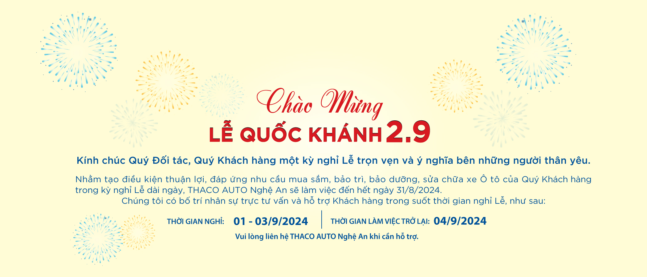 LỊCH NGHỈ LỄ QUỐC KHÁNH 2.9